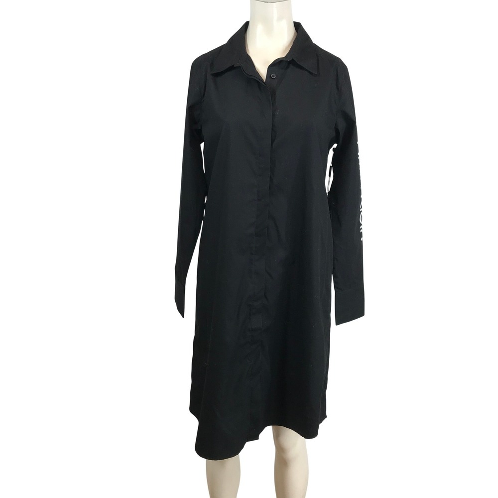 Calvin Klein Womens Black Long Sleeve Logo Graphic Shirt Dress CD2G1Q2V Small